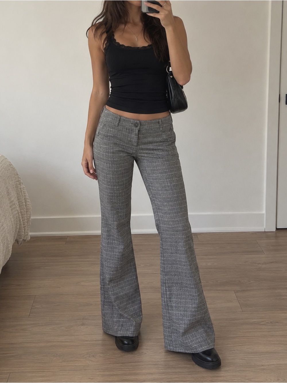 Vintage Garage Y2K Brown Plaid Low Rise Flare Pants Women 7